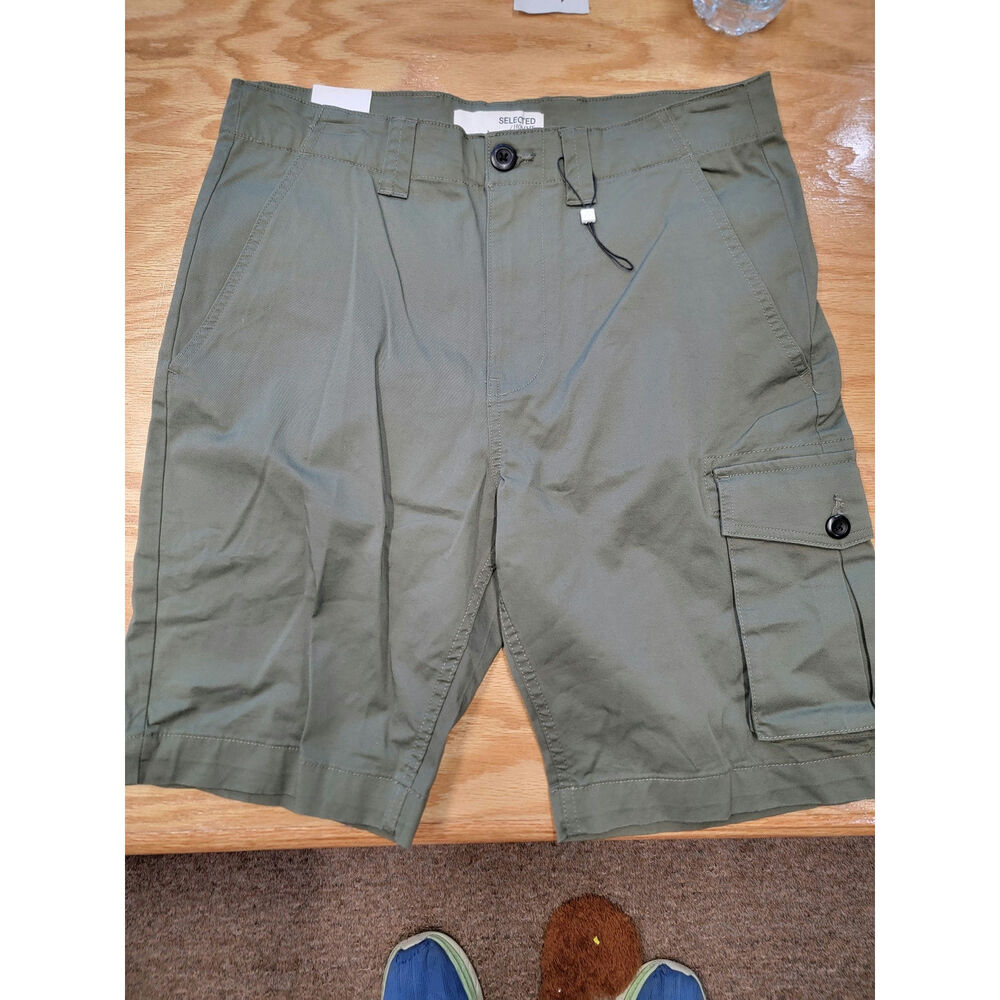 Selected Homme Chino Shorts Mid Rise Zip Fly Cargo Pocket Men Size P/S (B2)